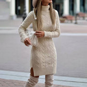 Solid Color Winter Warm Turtleneck Knitted Dress