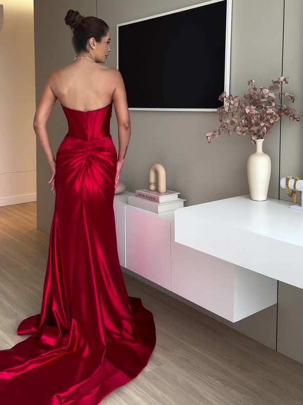 Extra Long Red Evening Dress