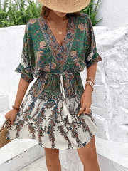 Paisley Print Batwing Tassel Dress