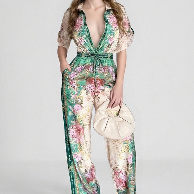 Short Sleeve Printed Sexy Slimming Jumpsuit