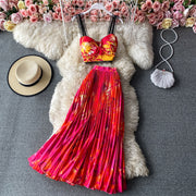 Seaside Holiday Floral Print Spaghetti-Strap Camisole Top Sleeveless Two-piece Suit