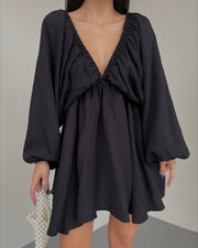 V-neck Lantern Sleeve Dress