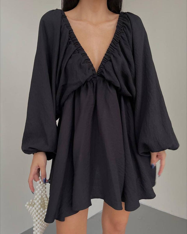 V-neck Lantern Sleeve Dress