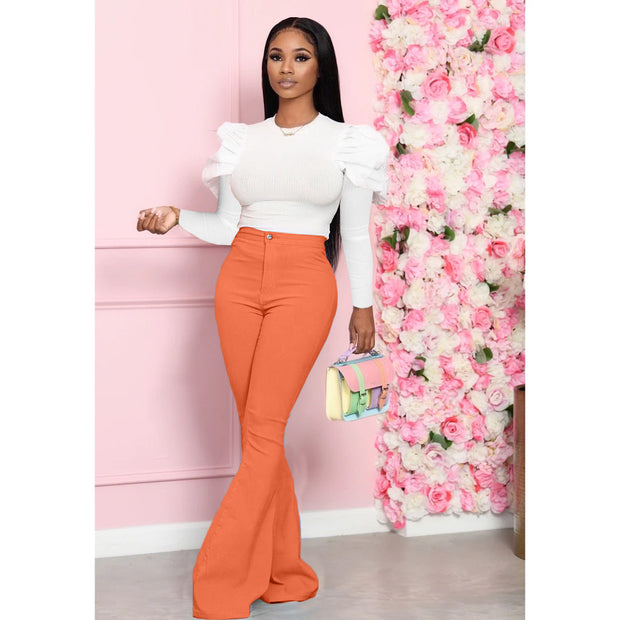Women's Solid Color 2-Piece Bell-Bottom Pants Suit