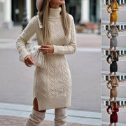 Solid Color Winter Warm Turtleneck Knitted Dress