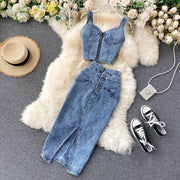 Short Camisole High Waist Denim Skirt