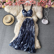 Seaside Holiday Floral Print Spaghetti-Strap Camisole Top Sleeveless Two-piece Suit
