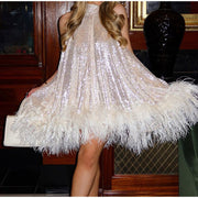 Pop-Out Tassel Sequins Feather Dress