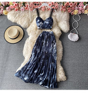 Seaside Holiday Floral Print Spaghetti-Strap Camisole Top Sleeveless Two-piece Suit