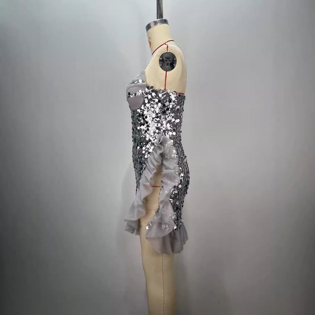 One Night Only Backless Off-Shoulder Sequined Evening Dress