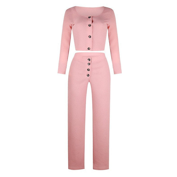 Women's Tailored Breasted Sweater Pants Set