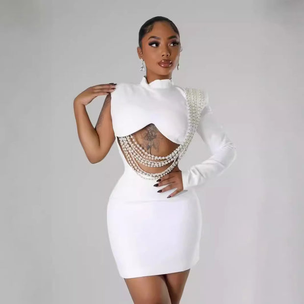 Sexy Swinging Pearls One-Shoulder Sheath Dress
