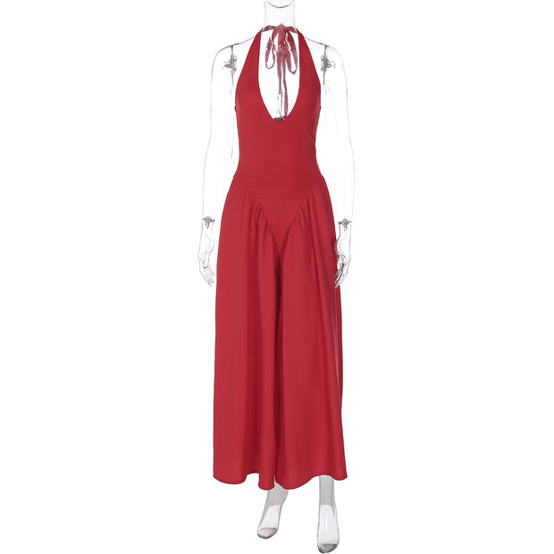 Halter Elegant Large Swing Skirt Dress Women's Clothing