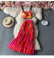 Seaside Holiday Floral Print Spaghetti-Strap Camisole Top Sleeveless Two-piece Suit