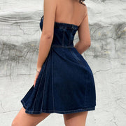 Sexy Fishbone Waist Tight Women's Denim Dress