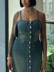 Single-Breasted Denim  Dress