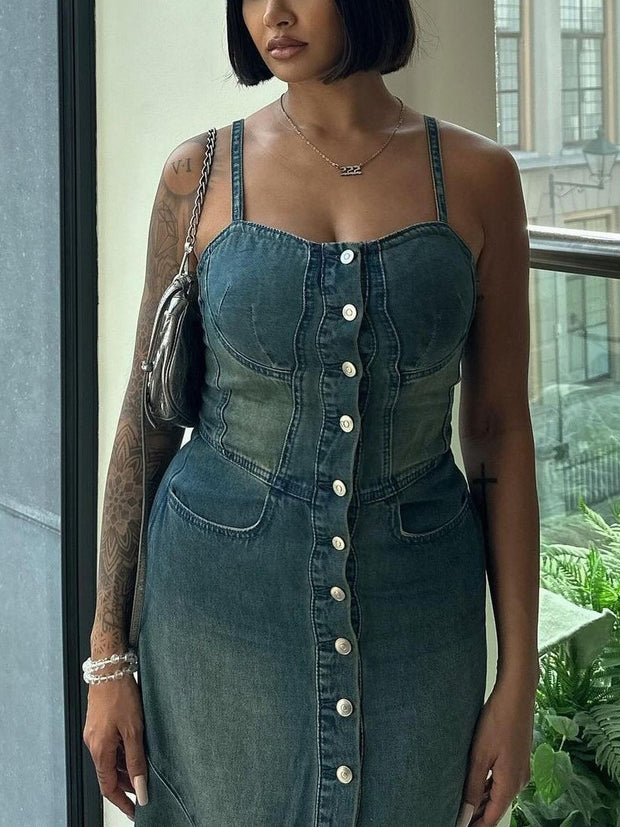 Single-Breasted Denim  Dress