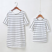 Short Sleeve Striped Dress Summer Family Matching Outfi