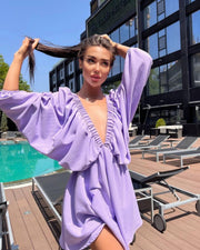 V-neck Lantern Sleeve Dress
