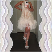 Pop-Out Tassel Sequins Feather Dress