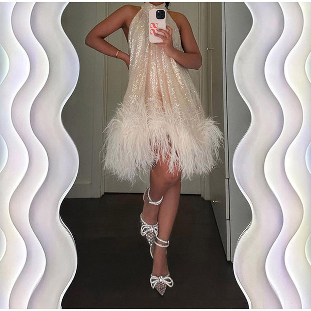 Pop-Out Tassel Sequins Feather Dress
