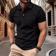 Solid Color Polo Collar Men's Button Jacquard Short Sleeved Shirt