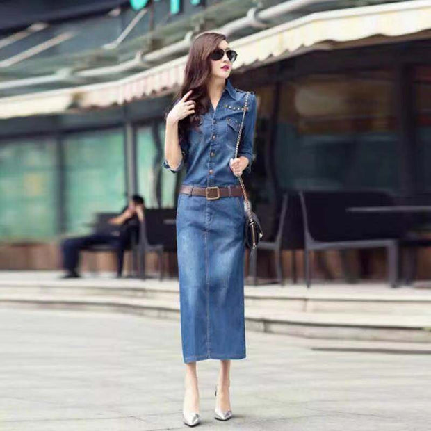 Long Sleeved Slim Fit Denim Dress
