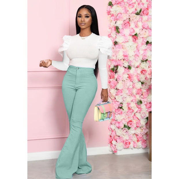 Women's Solid Color 2-Piece Bell-Bottom Pants Suit