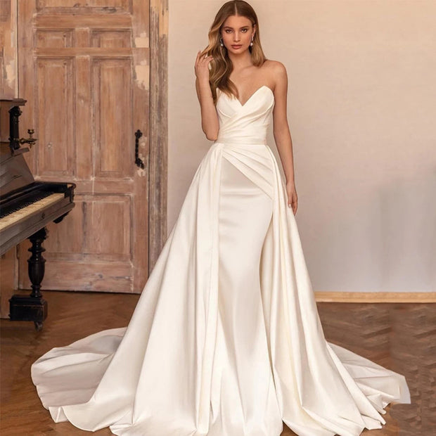 Sexy Satin Backless High Waist Slimming Trailing Two-Way Detachable Evening/Wedding Dress