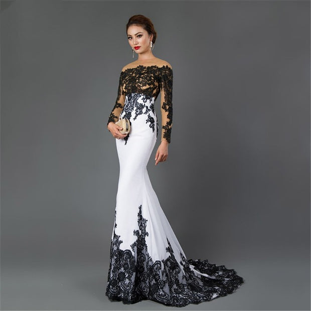 Elegant Embroidered Lace Fishtail Evening Dress