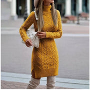 Solid Color Winter Warm Turtleneck Knitted Dress