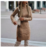 Solid Color Winter Warm Turtleneck Knitted Dress