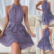 Women's Halterneck Sleeveless Ruffle Dress