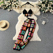 New Heavy Industry Crocheted  Wide Legged Two-Piece Set