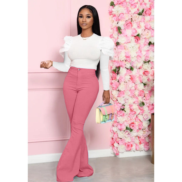 Women's Solid Color 2-Piece Bell-Bottom Pants Suit