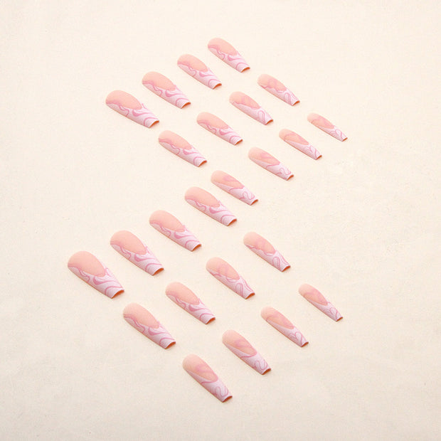 Heart Stripe Fake Nails