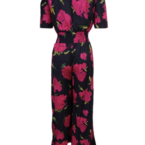 Ladies One Shoulder Floral Waist Cinching Off Shoulder Sexy Jumpsuit