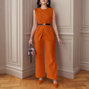 Women's Sleeveless Two-piece Pants Suit w/Belt