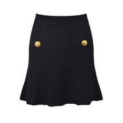 New Round Neck Metal Button Knitted Top Mid-Length Dress Set