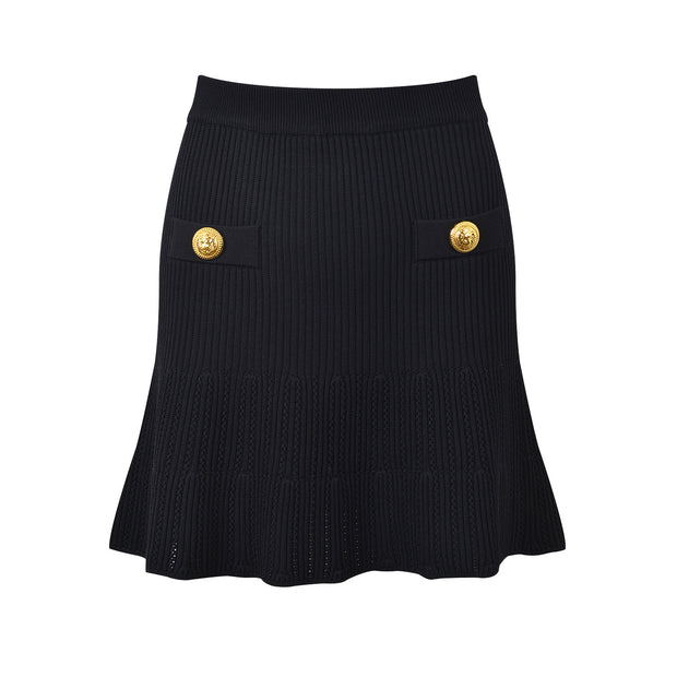 New Round Neck Metal Button Knitted Top Mid-Length Dress Set