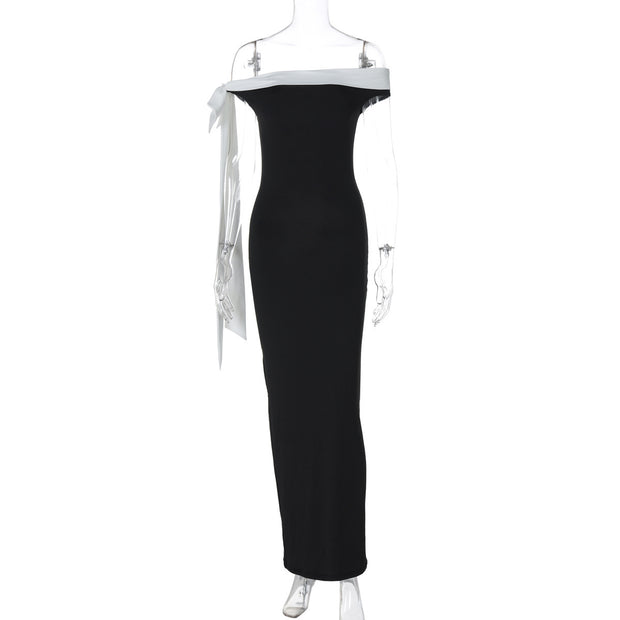 Women's Fashion Off-Shoulder White Ribbon In The Sky Dress