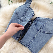 Short Camisole High Waist Denim Skirt