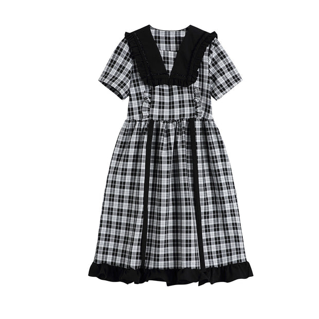 French Literary Plaid Dress Women