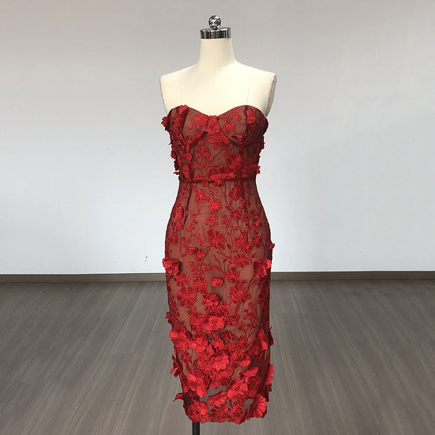 Elegant Lace Three-Dimensional Flower Bomb Dress