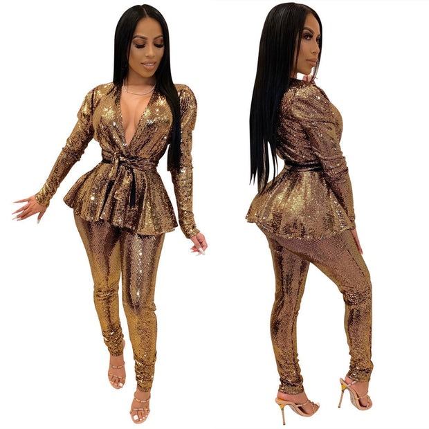Women's Living Life Sequins Two-Piece Suit