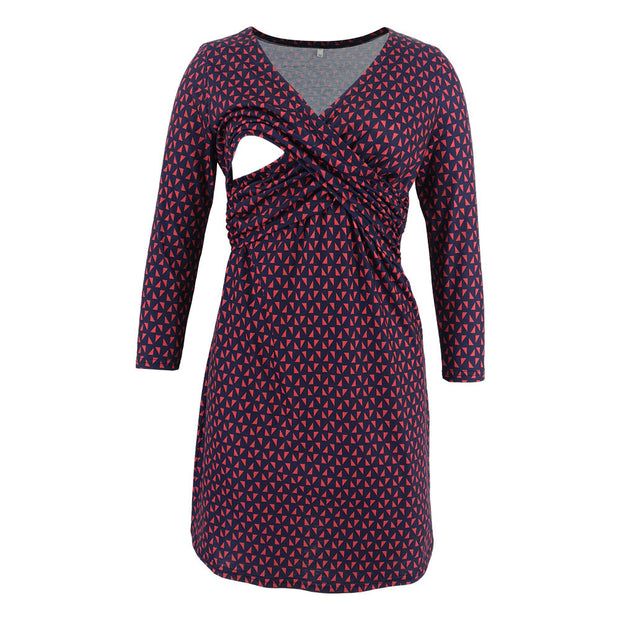 Maternity Clothes Multi-color Printed Deep V-neck Seven-point Sleeve Cross Lactation Dress