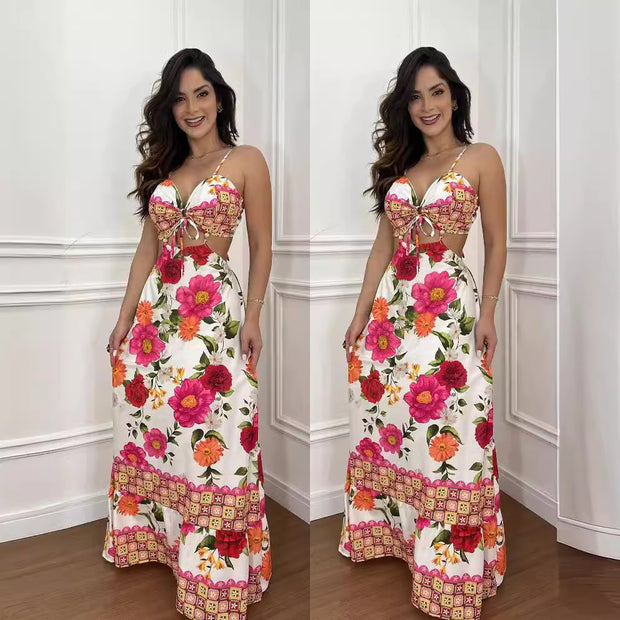 Spaghetti Straps Sleeveless Backless Beach Dress