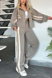 Women's Y2K Striped Zip Top Jacket Casual Sports Suit