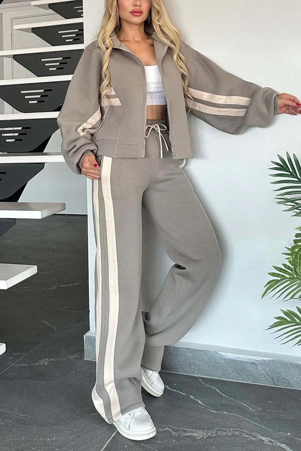 Women's Y2K Striped Zip Top Jacket Casual Sports Suit