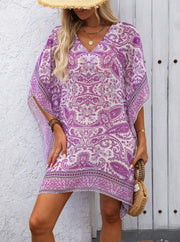 Women's Paisley Print Batwing Sleeve Loose Cover-Up Dress